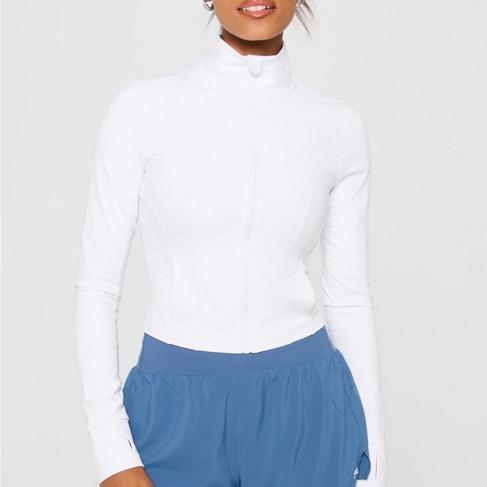 Fabletics White Zip-Up perfect storm jacket